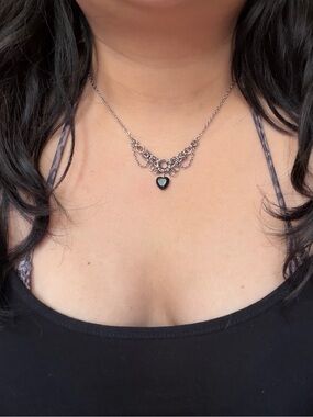 ✧˖°Black Heart Onyx Bead Pendant Necklace Chainmaille Goth Medieval Whimsical✧˖°